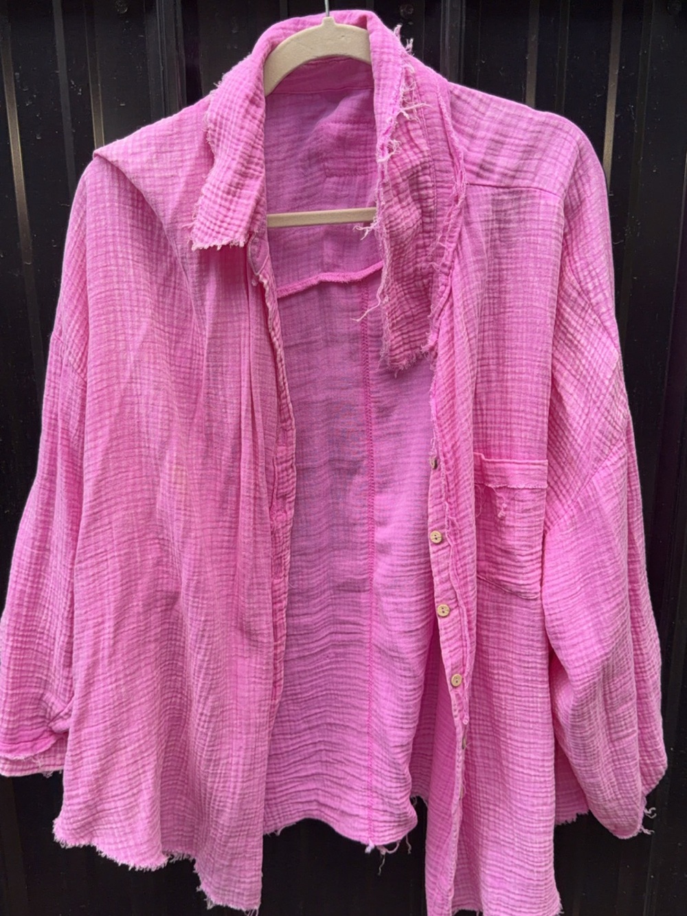 Women’s Relaxed Pink Gauze Button-Down Shirt
